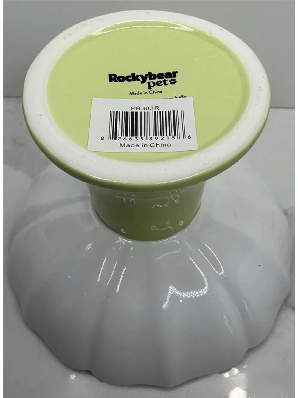 Rockybear Pet Ceramic Elevated Pet Food Bowl - Green & White Floral - NEW!